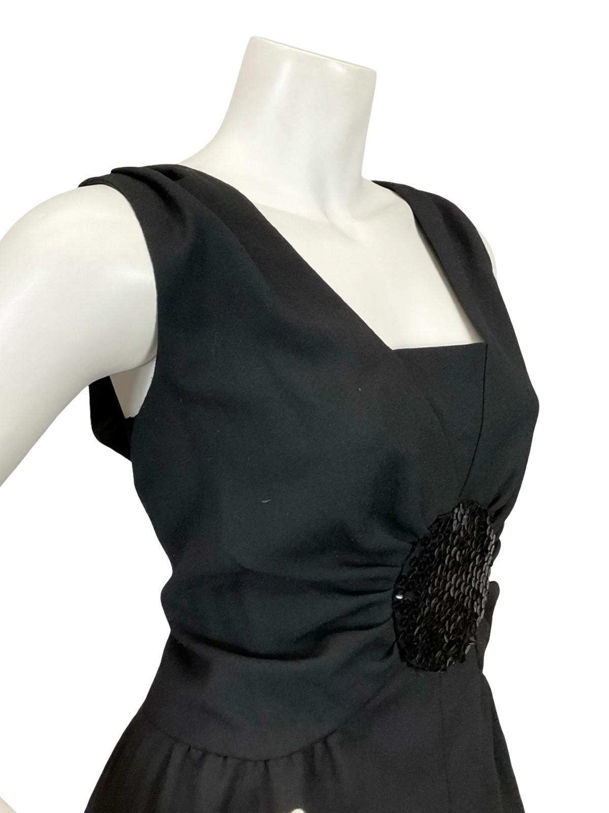 VTG 60S 70S CLASSIC BLACK SEQUIN MONOCHROME RUCHED DISCO STUDIO 54 MAXI DRESS 12