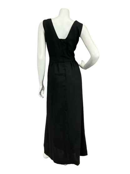 VTG 60S 70S CLASSIC BLACK SEQUIN MONOCHROME RUCHED DISCO STUDIO 54 MAXI DRESS 12