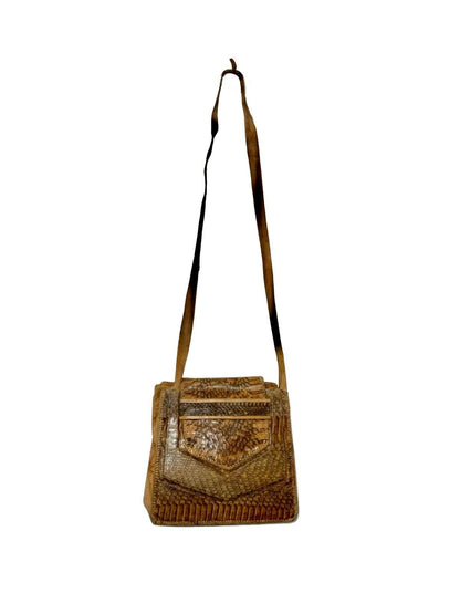 VTG 60S 70S BEIGE BROWN MOD GEOMETRIC SNAKESKIN LEATHER SHOULDER BAG