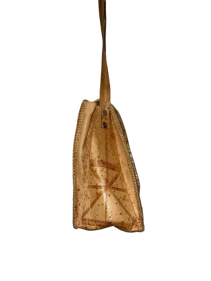 VTG 60S 70S BEIGE BROWN MOD GEOMETRIC SNAKESKIN LEATHER SHOULDER BAG
