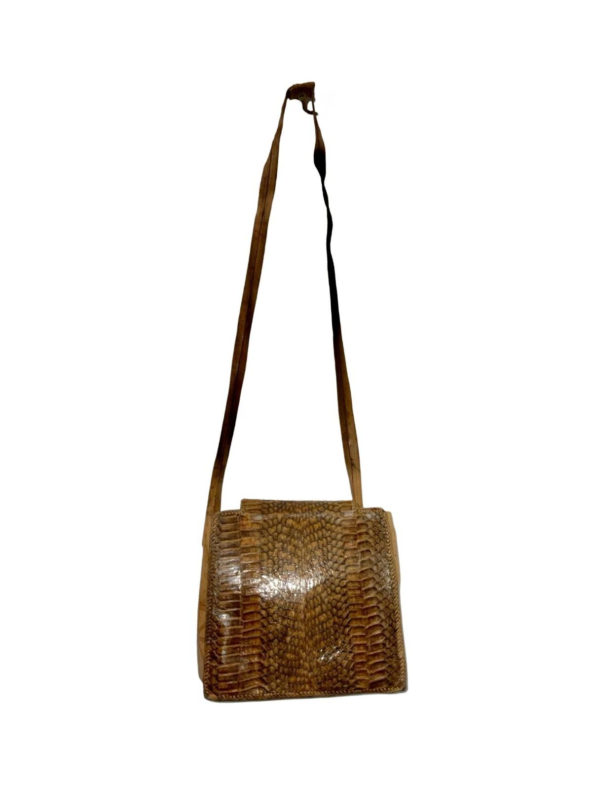 VTG 60S 70S BEIGE BROWN MOD GEOMETRIC SNAKESKIN LEATHER SHOULDER BAG