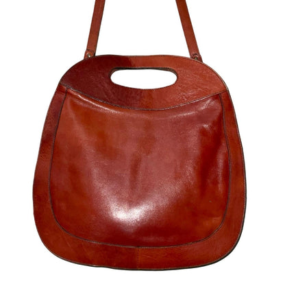 VTG 70S AIGNER RUSTY BROWN LEATHER MOD SPACE AGE HANDBAG CLUTCH SHOULDER BAG