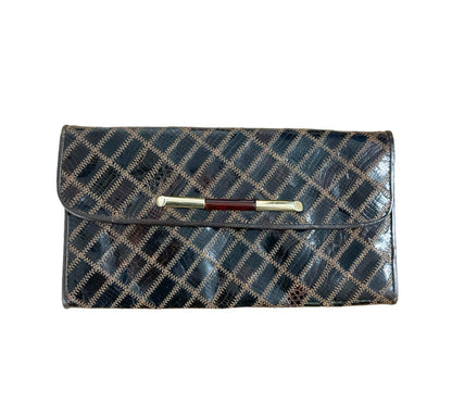 Vintage 60s 70s patchwork PVC crocodile skin embossed party clutch.