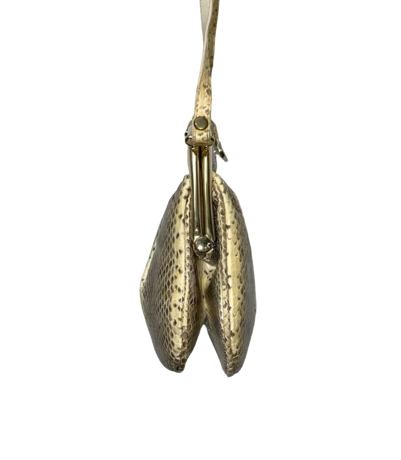 VTG 60S 70S CREAM BROWN SNAKESKIN LEATHER GOLD EVENING PARTY SHOULDER BAG