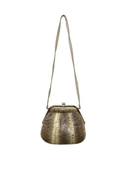 VTG 60S 70S CREAM BROWN SNAKESKIN LEATHER GOLD EVENING PARTY SHOULDER BAG