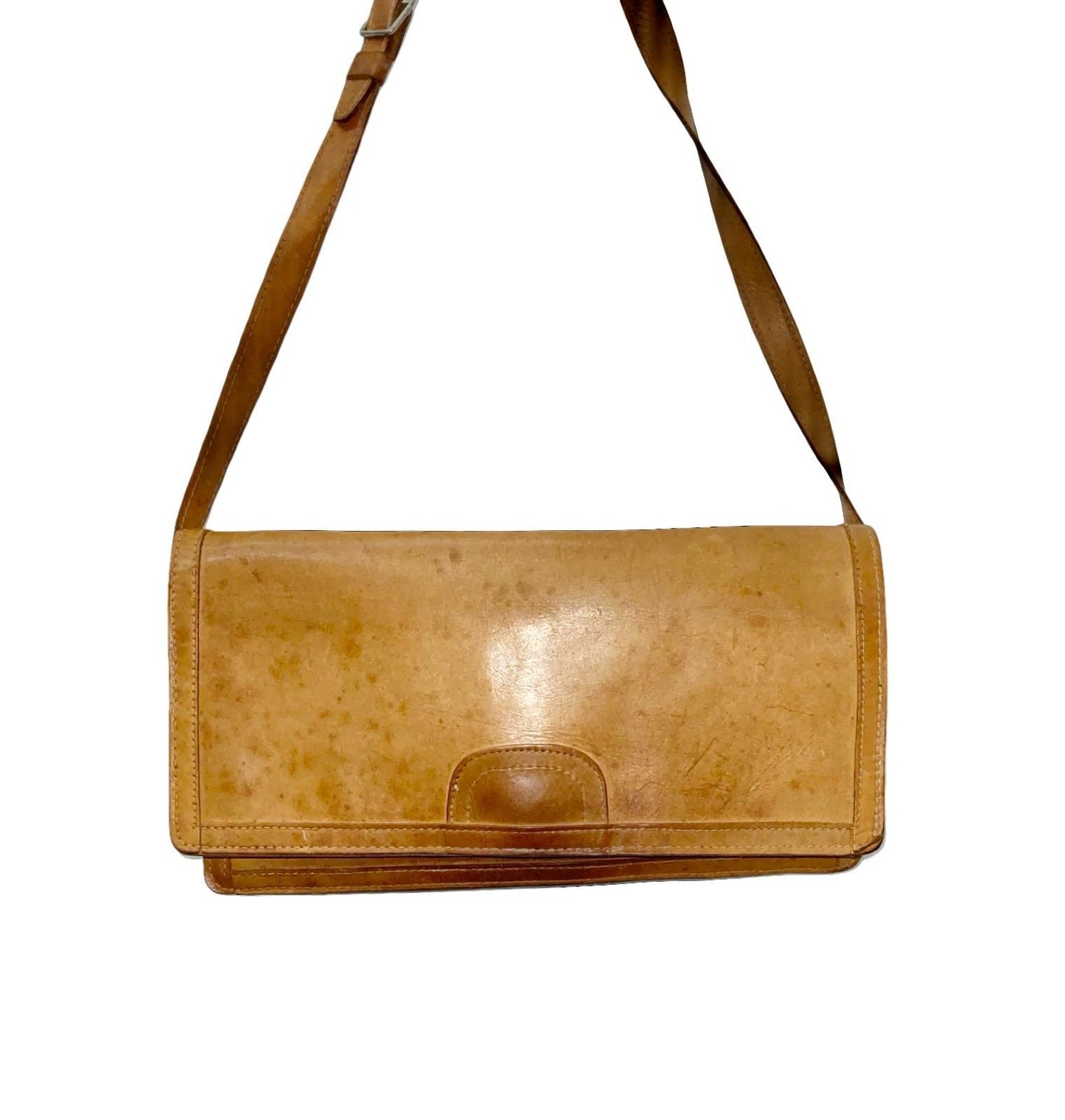 VTG 60S 70S MOD TAN BROWN LEATHER BAGUETTE SHOULDER BAG