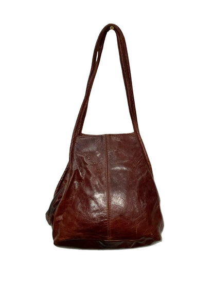 VTG REDISH BROWN LEATHER BOHO WOVEN SUN SHOULDER BAG