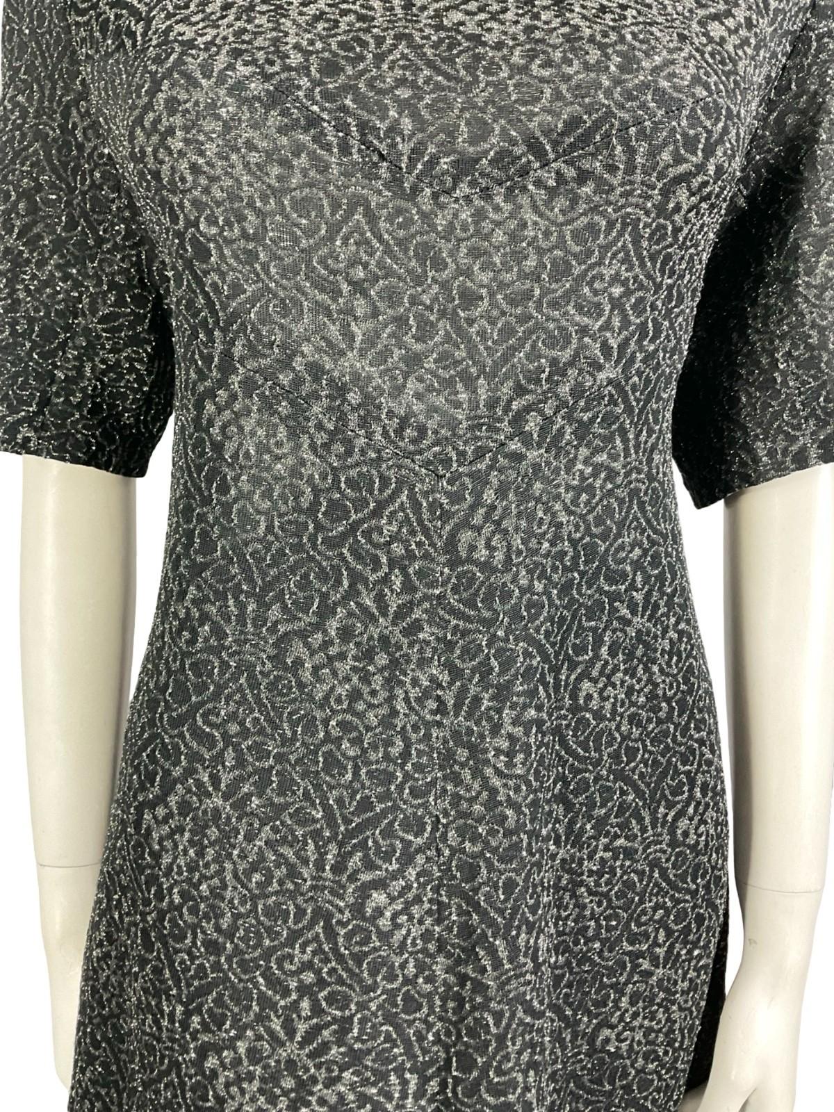VTG 60S 70S BLACK SILVER WAVY MOD LUREX GLITTERY PARTY SHIFT MINI DRESS 10