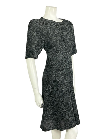 VTG 60S 70S BLACK SILVER WAVY MOD LUREX GLITTERY PARTY SHIFT MINI DRESS 10