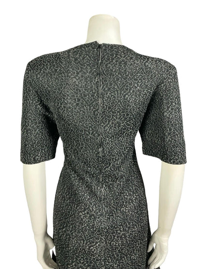 VTG 60S 70S BLACK SILVER WAVY MOD LUREX GLITTERY PARTY SHIFT MINI DRESS 10