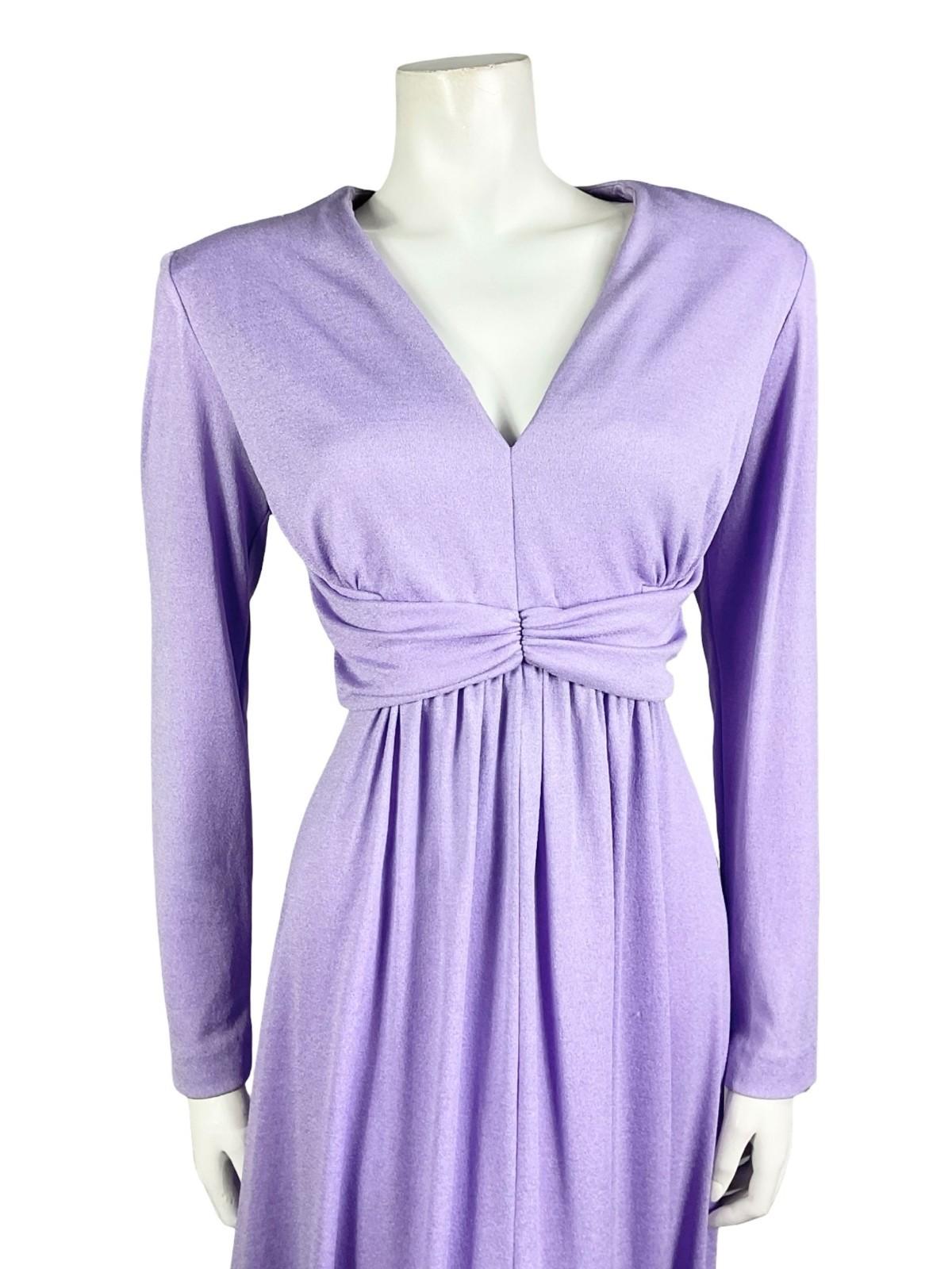 VTG 60S 70S LILAC PURPLE SHIMMERY PLUNGING V NECK DRAPED EMPIRE PARTY DRESS 10