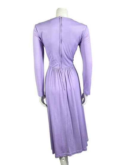 VTG 60S 70S LILAC PURPLE SHIMMERY PLUNGING V NECK DRAPED EMPIRE PARTY DRESS 10