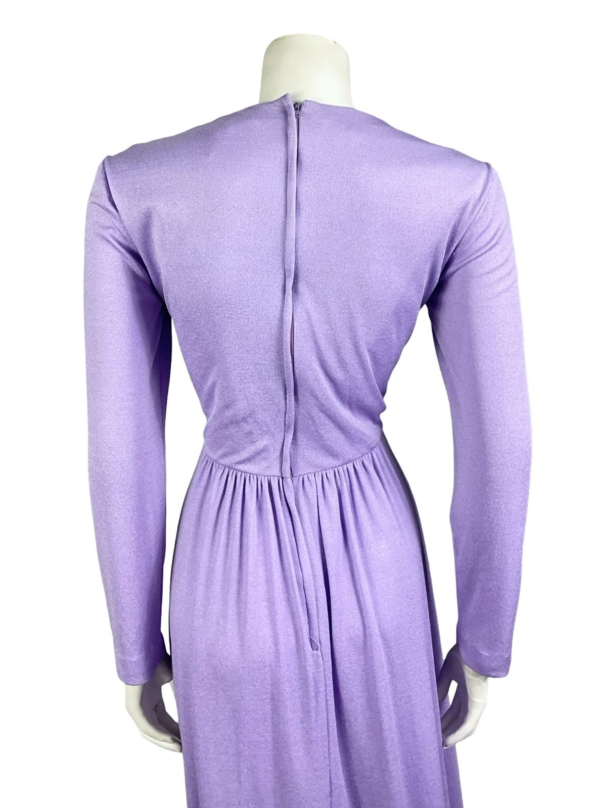 VTG 60S 70S LILAC PURPLE SHIMMERY PLUNGING V NECK DRAPED EMPIRE PARTY DRESS 10