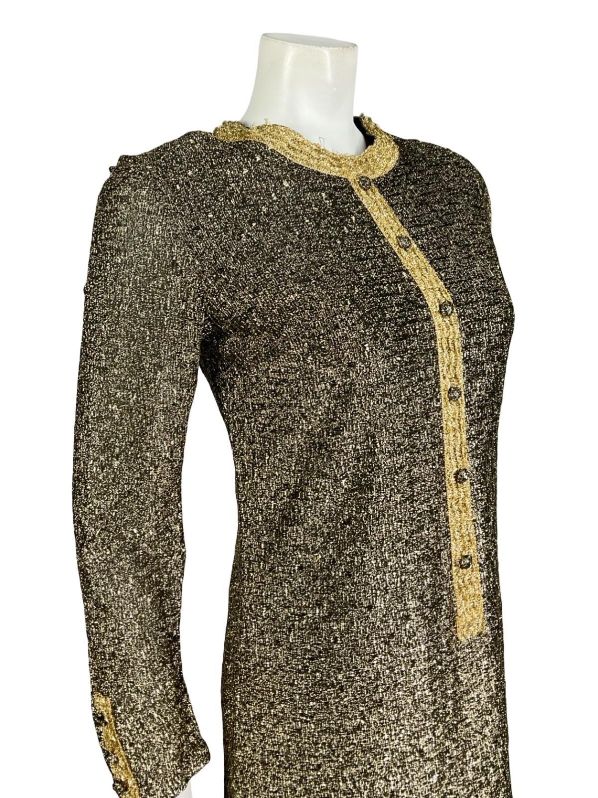 VTG 60S 70S BLACK GOLD LUREX GLITTERY DISCO STUDIO 54 PARTY MOD SHIFT DRESS 8