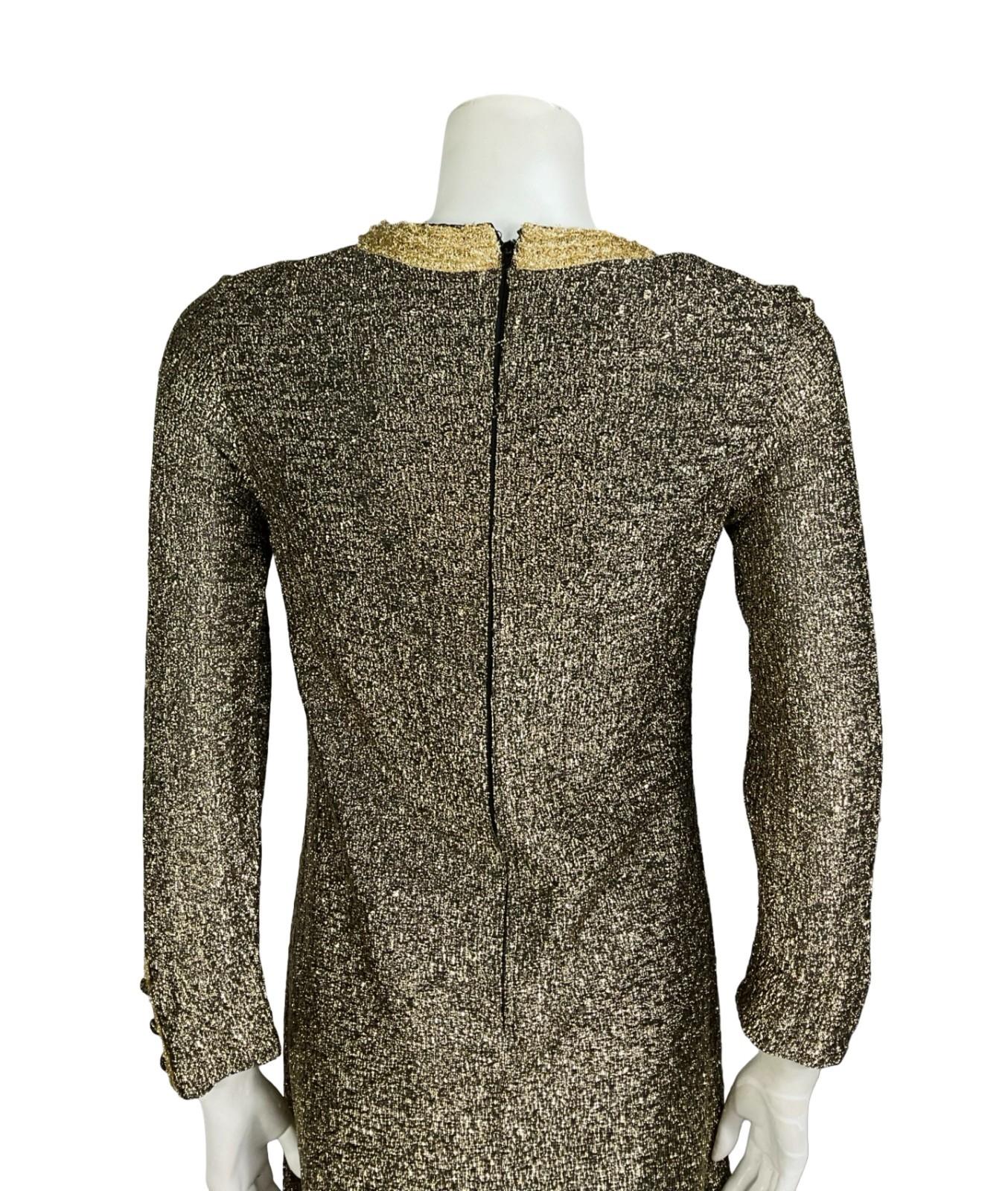VTG 60S 70S BLACK GOLD LUREX GLITTERY DISCO STUDIO 54 PARTY MOD SHIFT DRESS 8