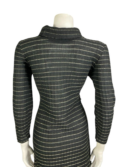 VTG 60S 70S BLAC GOLD STRIPED LUREX KNITTED STRETCHY TURTLENECK PARTY DRESS 16