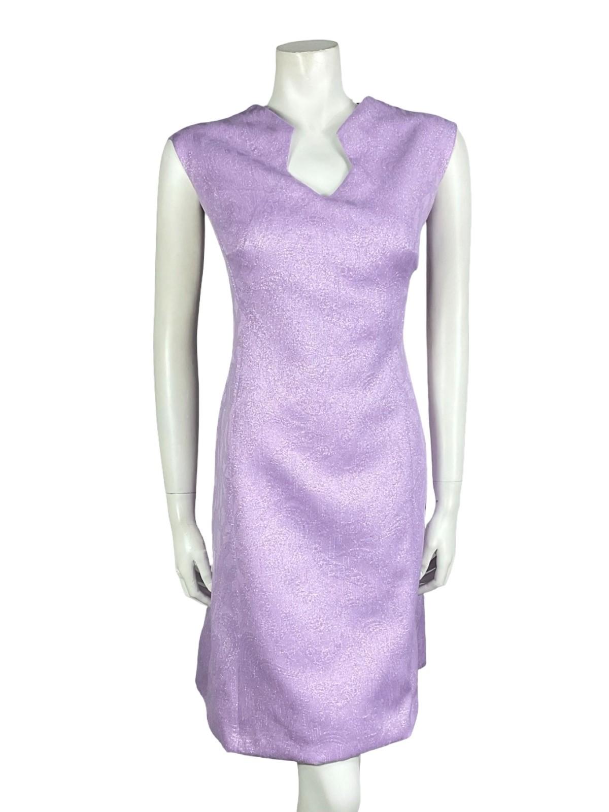 VTG 60S 70S PURPLE LUREX GLITTERY GEOMETRIC SPACE AGE PARTY MINI DRESS 14