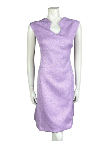 VTG 60S 70S PURPLE LUREX GLITTERY GEOMETRIC SPACE AGE PARTY MINI DRESS 14