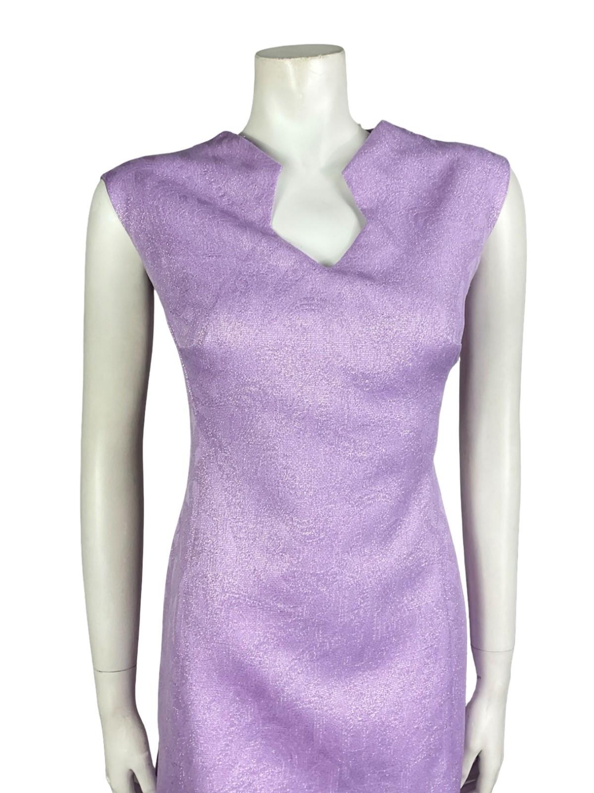 VTG 60S 70S PURPLE LUREX GLITTERY GEOMETRIC SPACE AGE PARTY MINI DRESS 14