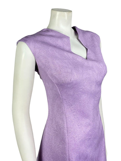 VTG 60S 70S PURPLE LUREX GLITTERY GEOMETRIC SPACE AGE PARTY MINI DRESS 14