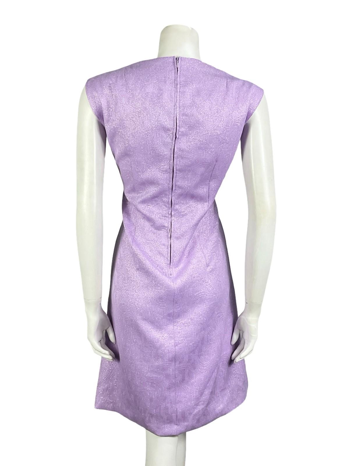 VTG 60S 70S PURPLE LUREX GLITTERY GEOMETRIC SPACE AGE PARTY MINI DRESS 14