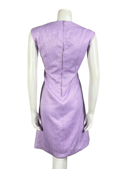 VTG 60S 70S PURPLE LUREX GLITTERY GEOMETRIC SPACE AGE PARTY MINI DRESS 14