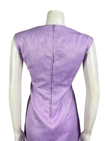 VTG 60S 70S PURPLE LUREX GLITTERY GEOMETRIC SPACE AGE PARTY MINI DRESS 14