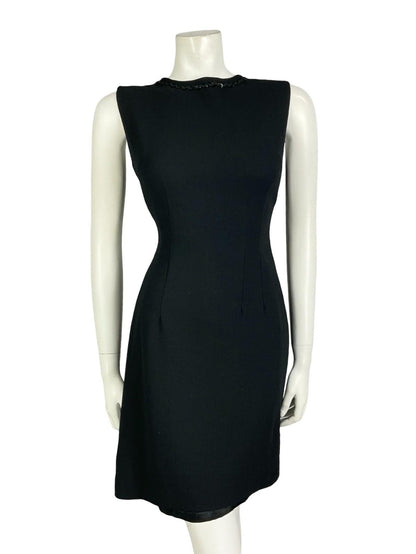 VTG 60S 70S WOOL SEQUIN RIC RAC MOD WIGGLE KEYHOLE LITTLE BLACK DRESS 8