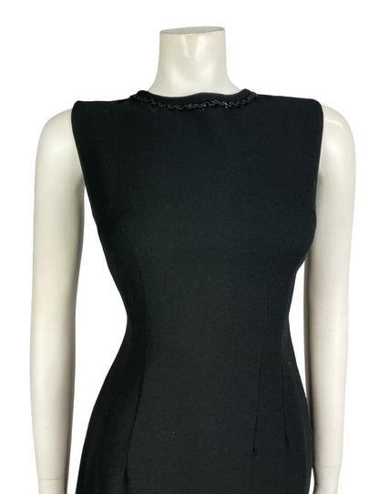 VTG 60S 70S WOOL SEQUIN RIC RAC MOD WIGGLE KEYHOLE LITTLE BLACK DRESS 8