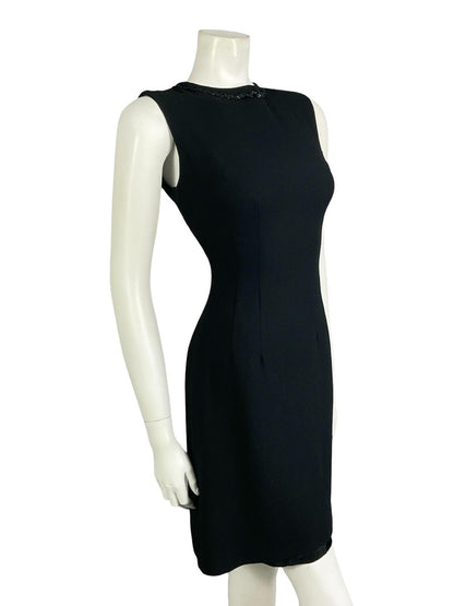 VTG 60S 70S WOOL SEQUIN RIC RAC MOD WIGGLE KEYHOLE LITTLE BLACK DRESS 8