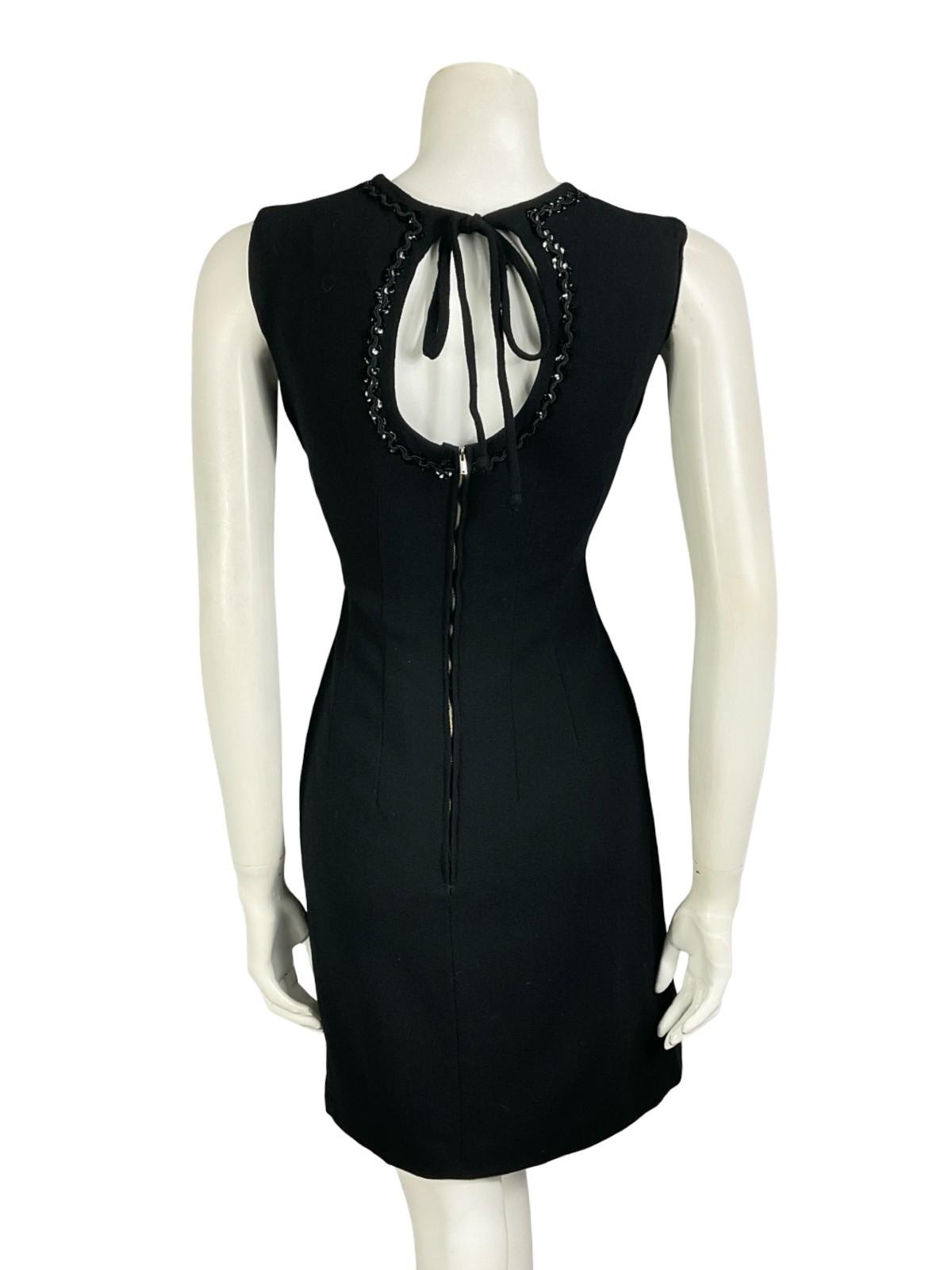 VTG 60S 70S WOOL SEQUIN RIC RAC MOD WIGGLE KEYHOLE LITTLE BLACK DRESS 8