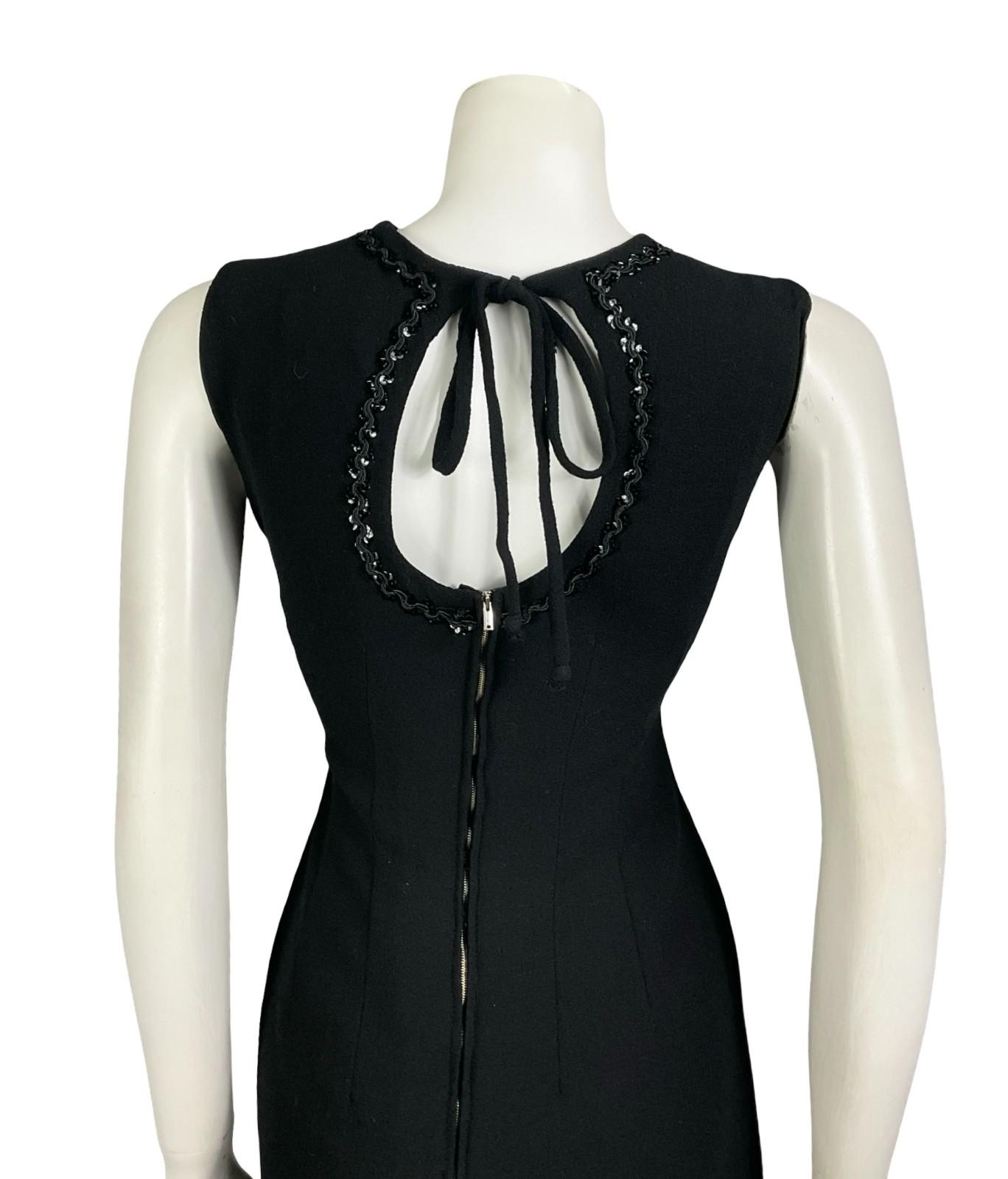 VTG 60S 70S WOOL SEQUIN RIC RAC MOD WIGGLE KEYHOLE LITTLE BLACK DRESS 8