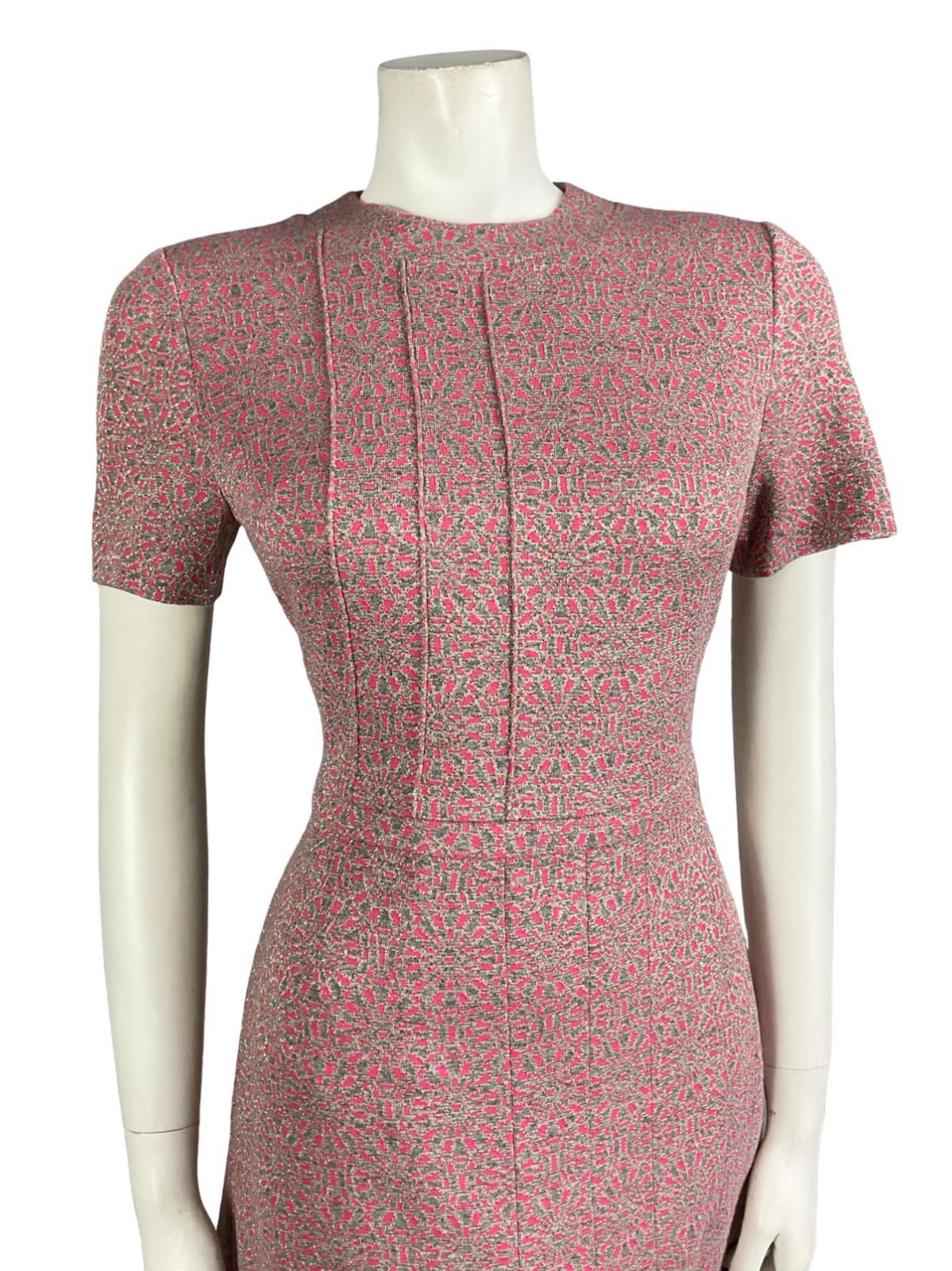 VTG 60S 70S PINK GREY SILVER GEOMETRIC MOD SPACE AGE PLEATED PARTY DRESS 8