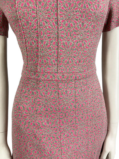 VTG 60S 70S PINK GREY SILVER GEOMETRIC MOD SPACE AGE PLEATED PARTY DRESS 8