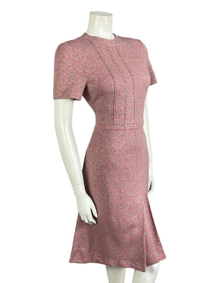 VTG 60S 70S PINK GREY SILVER GEOMETRIC MOD SPACE AGE PLEATED PARTY DRESS 8