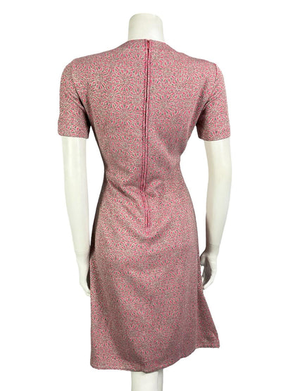 VTG 60S 70S PINK GREY SILVER GEOMETRIC MOD SPACE AGE PLEATED PARTY DRESS 8