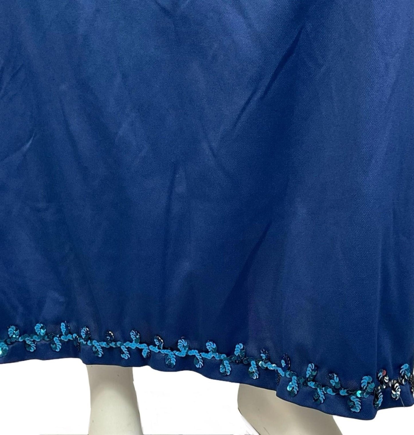 VTG 60S 70S NAVY BLUE SEQUIN V NECK BLOUSON RUCHED PARTY MAXI DRESS 8 10 S