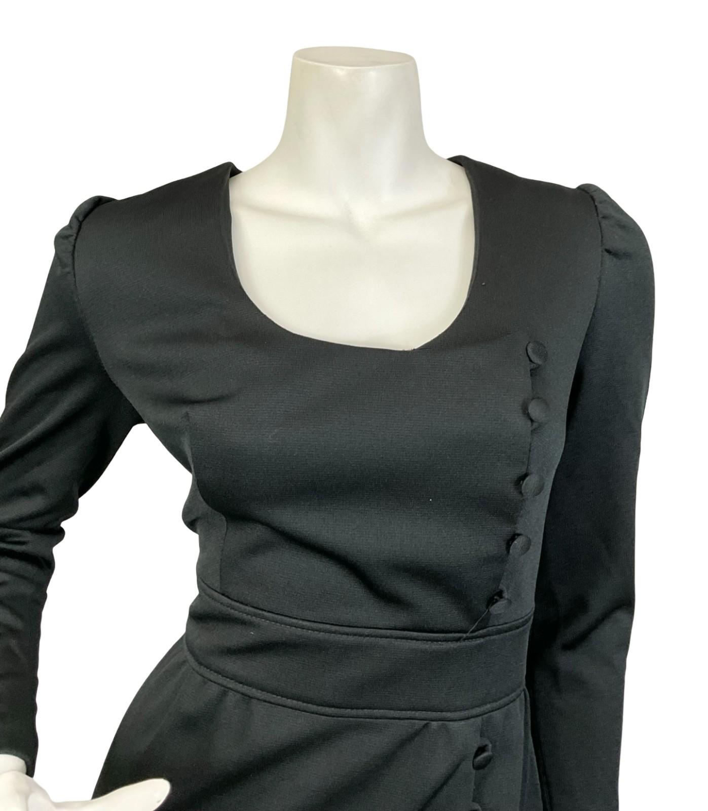 VTG 60S 70S MONOCHROME MOD BLACK EMPIRE ASYMMETRIC SLIT MAXI DRESS 10 12