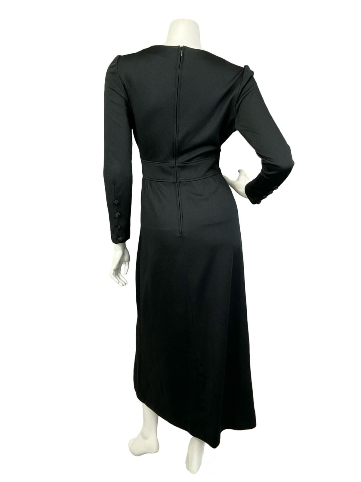 VTG 60S 70S MONOCHROME MOD BLACK EMPIRE ASYMMETRIC SLIT MAXI DRESS 10 12