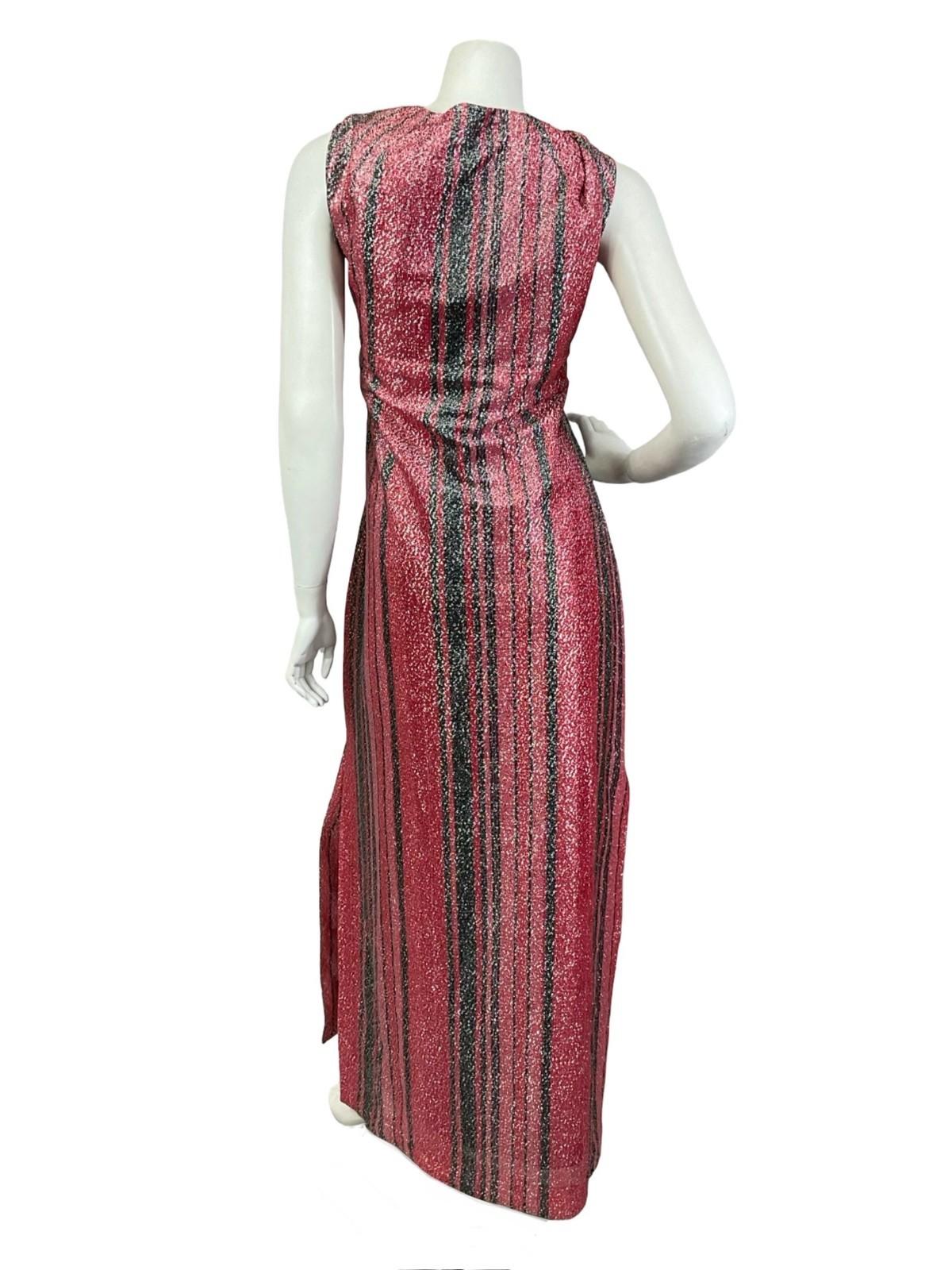 VTG 60S 70S RED BLACK GLITTERING LUREX COWL NECK SHIFT PARTY MAXI DRESS 14