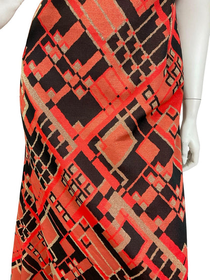 VTG 60S 70S RED BLACK GOLD GEOMETRIC SQUARE SHIFT PARTY MAXI DRESS 16