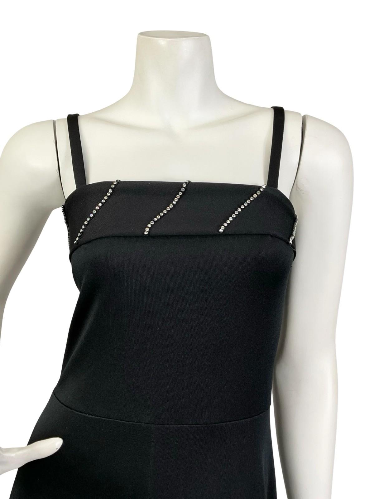 VTG 60S 70S BLACK DIAMANTE STRAPPY MONOCHROME DISCO PARTY MAXI DRESS 8 S