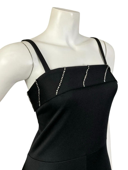 VTG 60S 70S BLACK DIAMANTE STRAPPY MONOCHROME DISCO PARTY MAXI DRESS 8 S