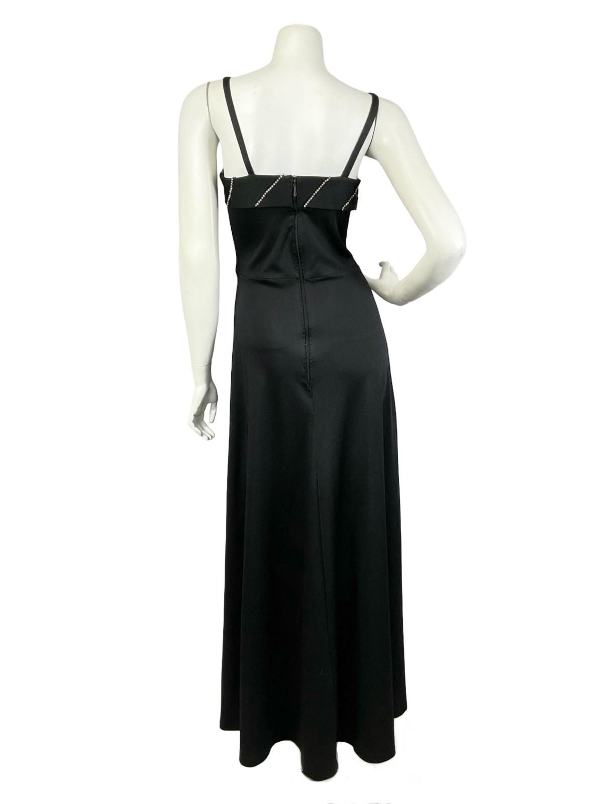 VTG 60S 70S BLACK DIAMANTE STRAPPY MONOCHROME DISCO PARTY MAXI DRESS 8 S