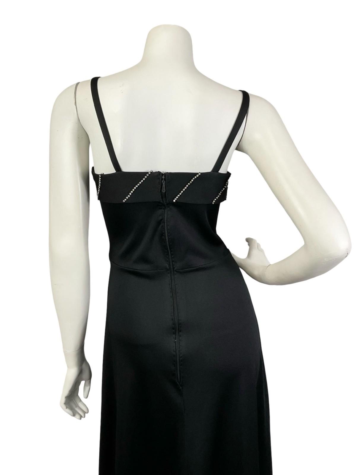 VTG 60S 70S BLACK DIAMANTE STRAPPY MONOCHROME DISCO PARTY MAXI DRESS 8 S