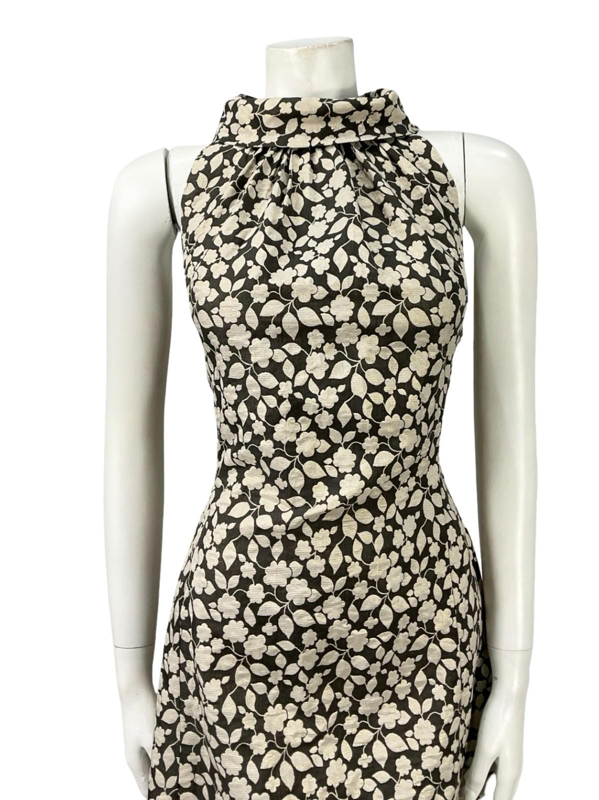 VTG 60S 70S BLACK GOLD MOD FLORAL LUREX GLITTERY FUNNEL PARTY DRESS 8 10 S