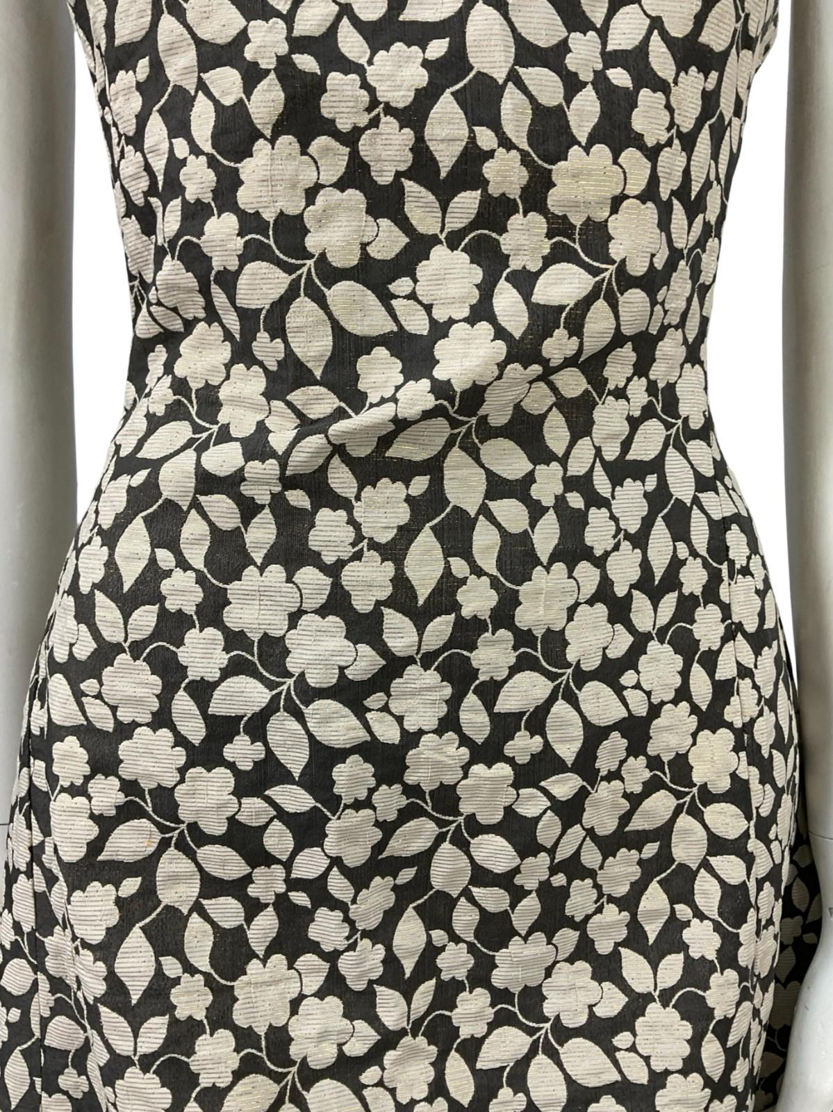 VTG 60S 70S BLACK GOLD MOD FLORAL LUREX GLITTERY FUNNEL PARTY DRESS 8 10 S