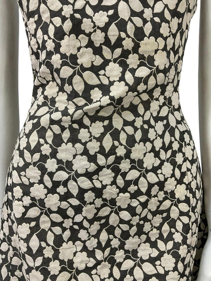 VTG 60S 70S BLACK GOLD MOD FLORAL LUREX GLITTERY FUNNEL PARTY DRESS 8 10 S