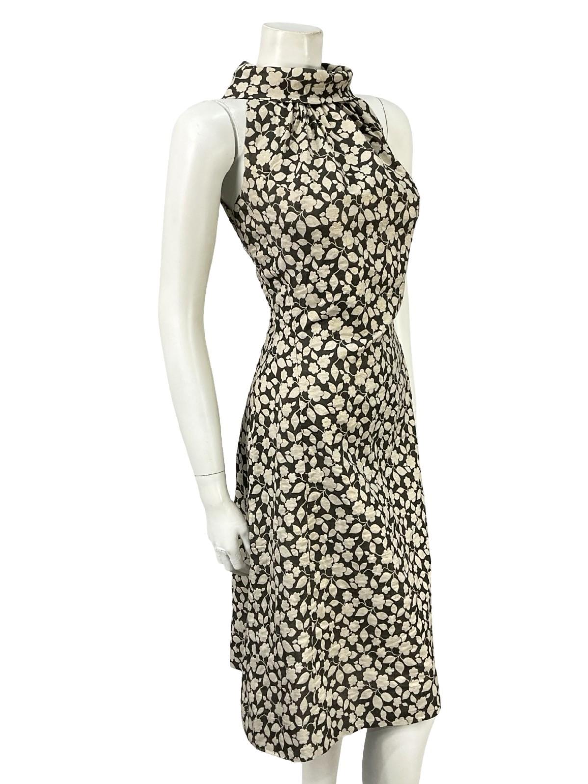 VTG 60S 70S BLACK GOLD MOD FLORAL LUREX GLITTERY FUNNEL PARTY DRESS 8 10 S