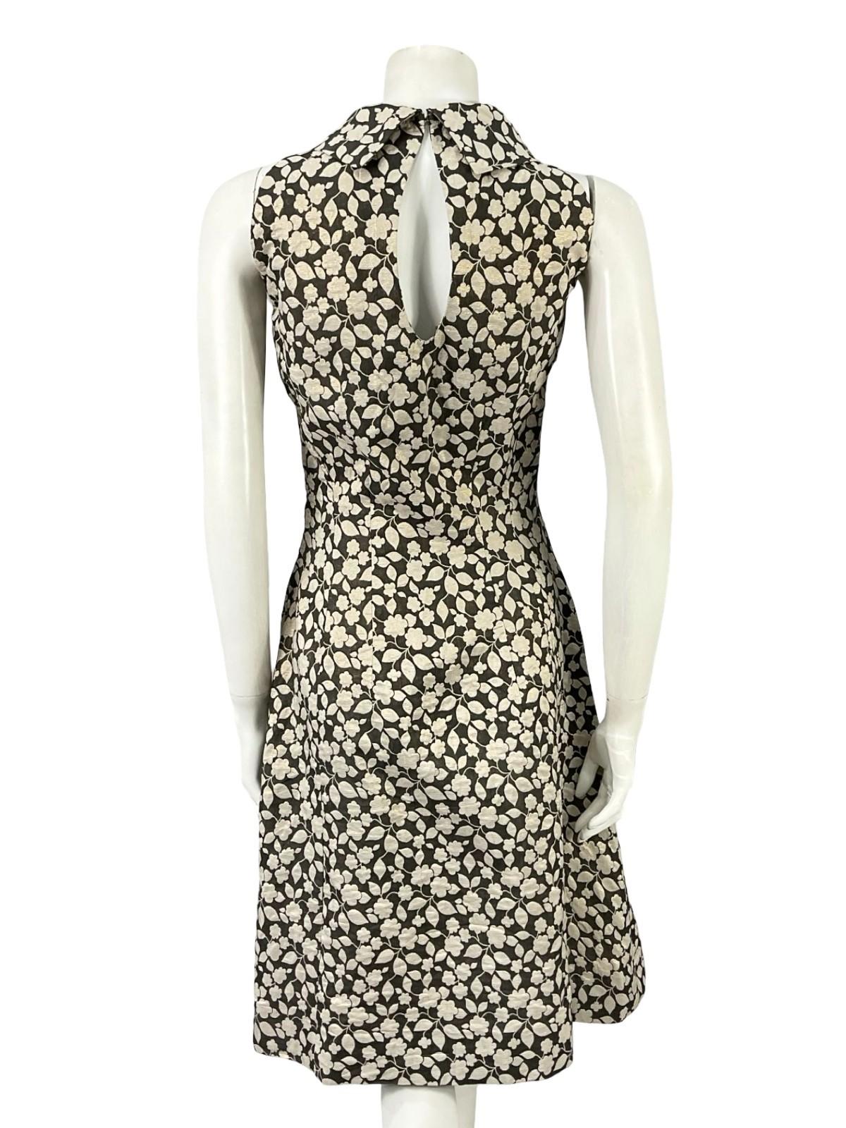 VTG 60S 70S BLACK GOLD MOD FLORAL LUREX GLITTERY FUNNEL PARTY DRESS 8 10 S